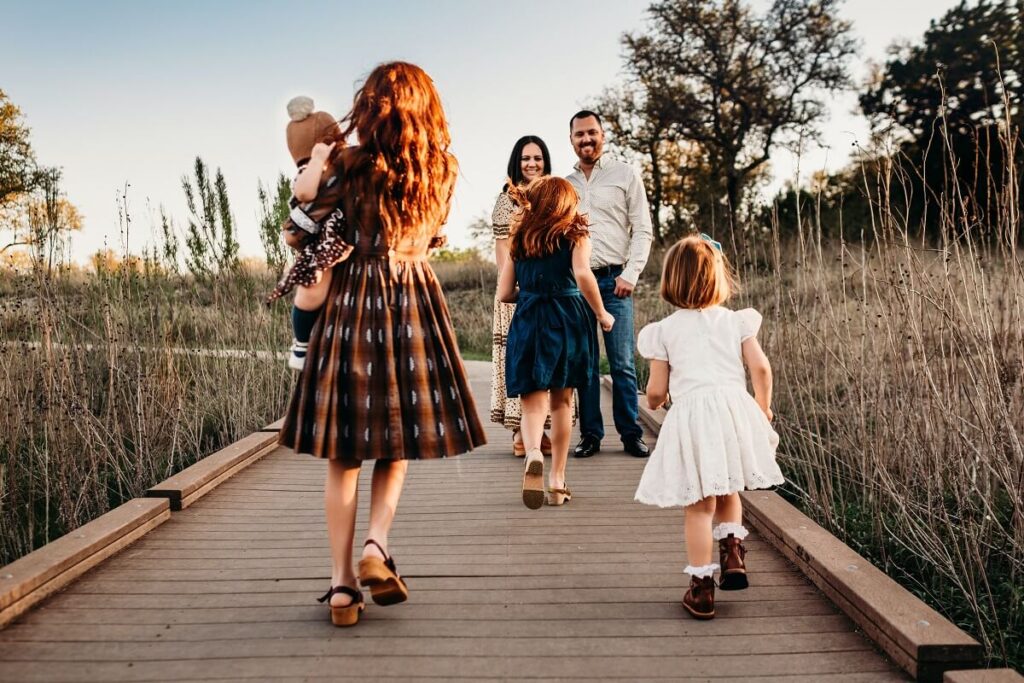 family on dock formal attire
