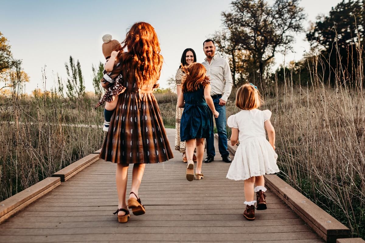 family on dock formal attire